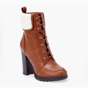 Brown Lace-Up Heeled Boots